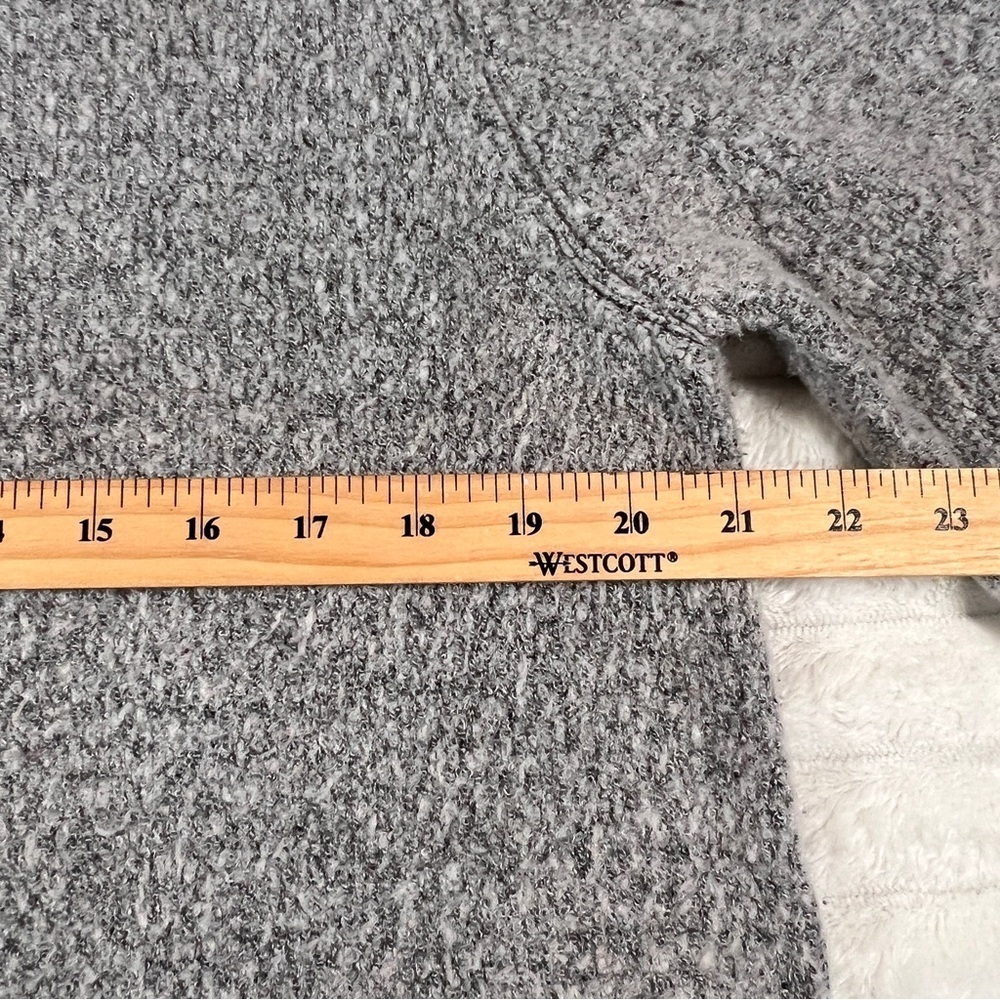 J.O.A. Gray Marled Knit Bell Tie Sleeve Mock Neck Oversized Hi Low Sweater large - Picture 11 of 13
